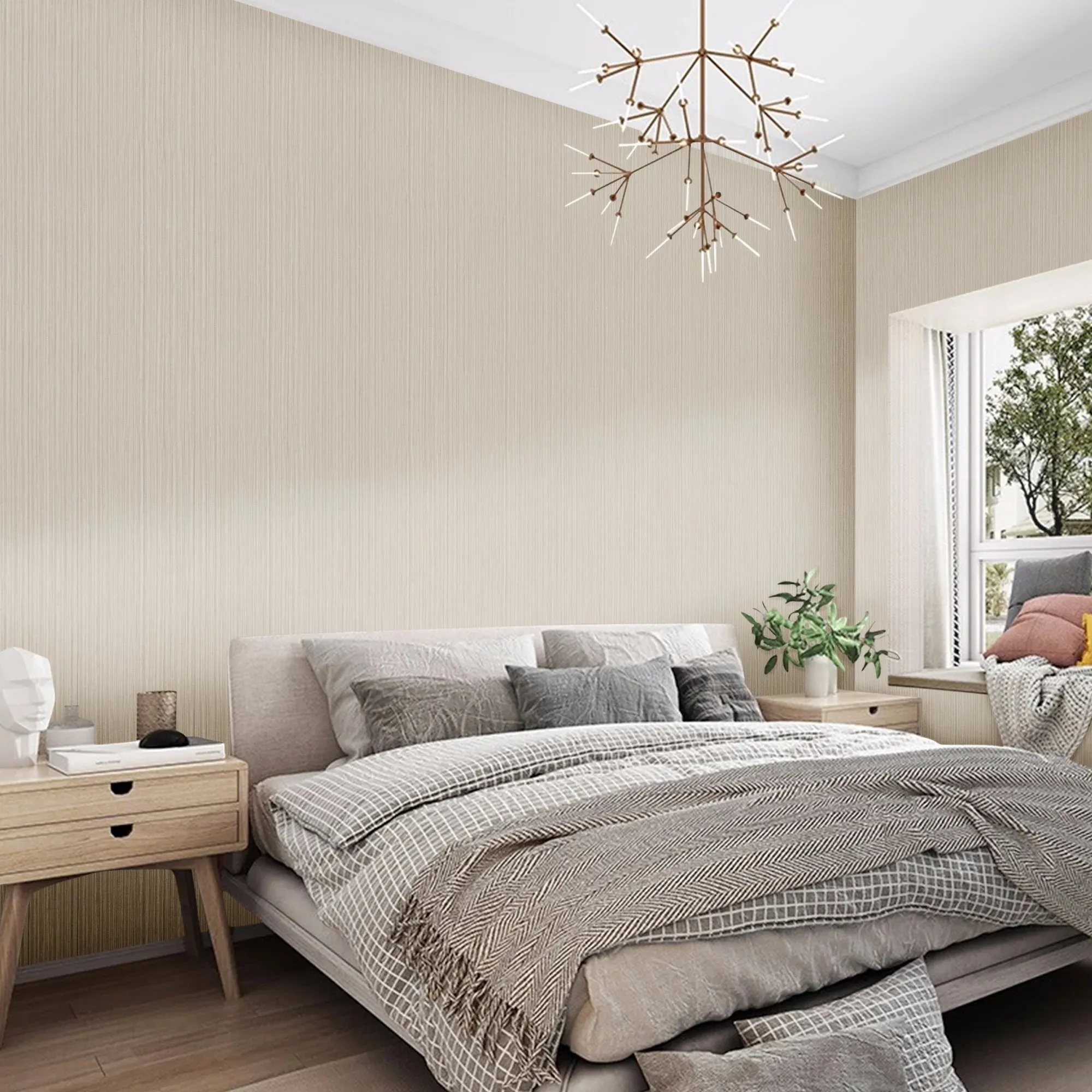 Abyssaly 121286457-LSQ 17.7"x275.5" Textured Peel & Stick Wallpaper, Beige