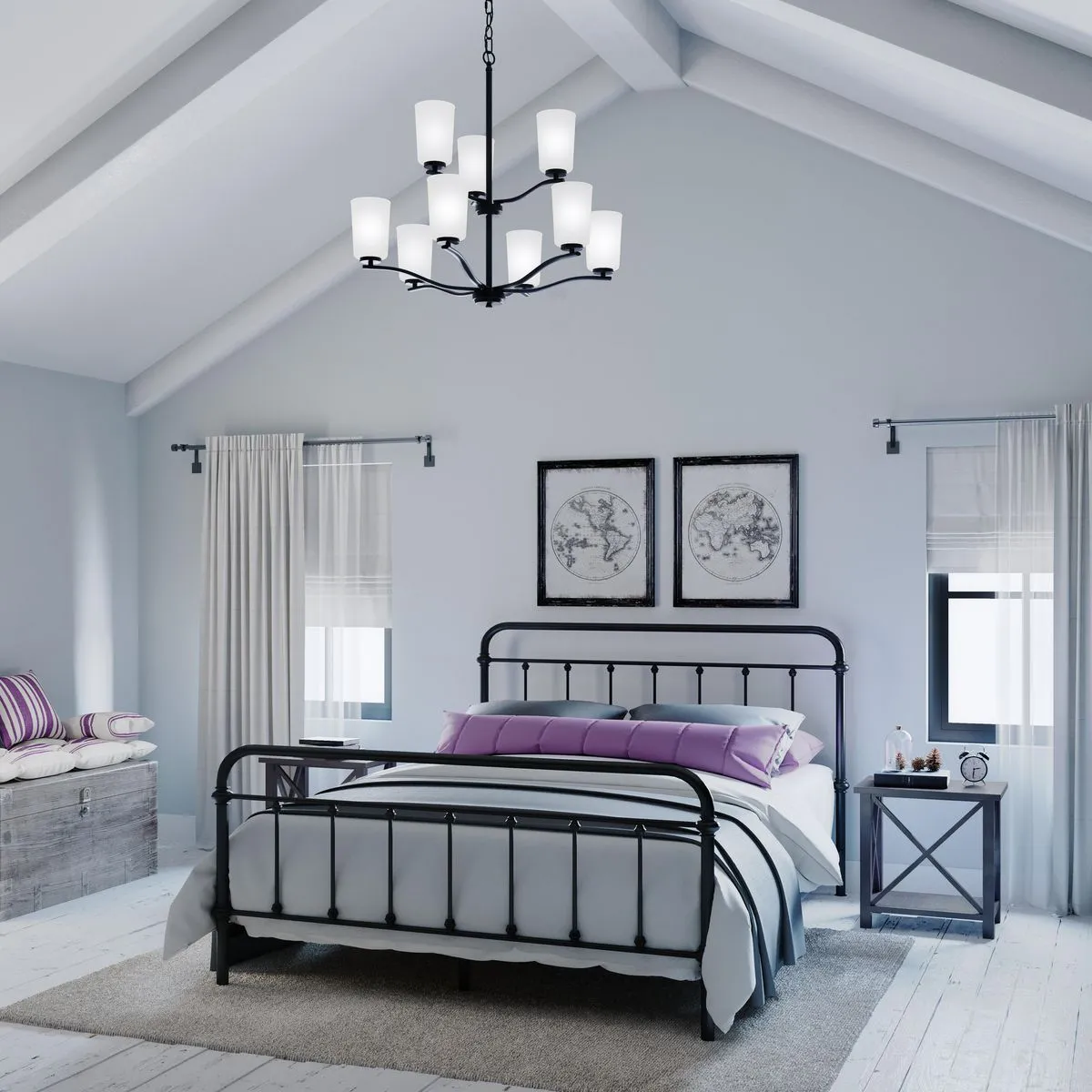 Adley Collection Nine-Light Etched White Glass Chandelier