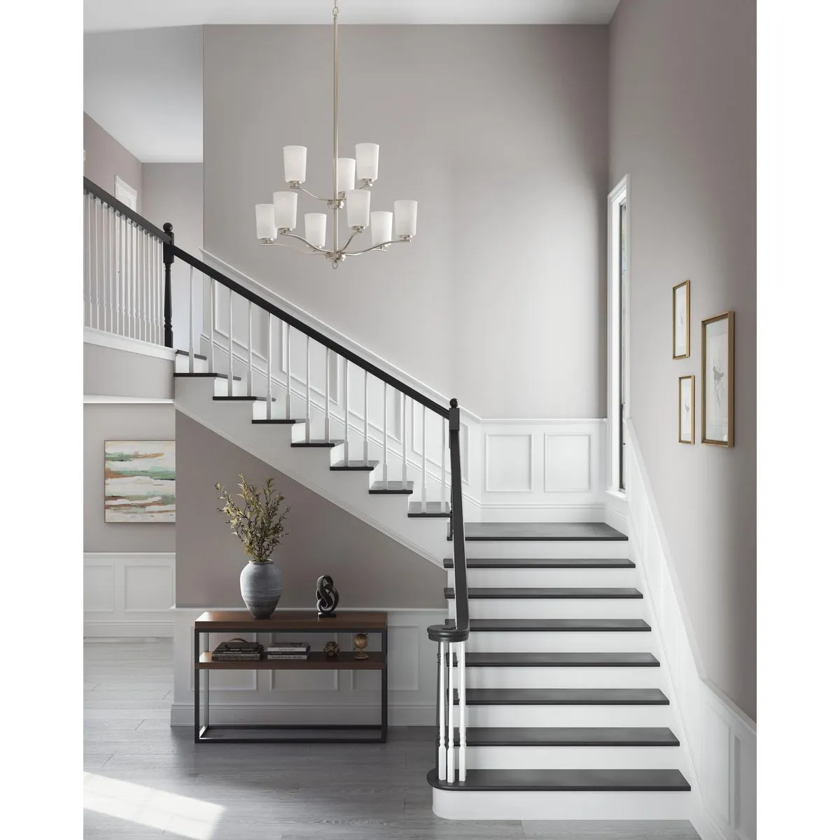 Adley Collection Nine-Light Etched White Glass Chandelier