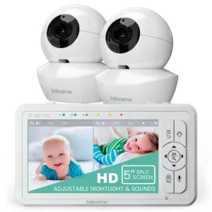 Babysense HDS2 HD Baby Video Monitor Split Screen, 5'' HD Display with 2 Cameras