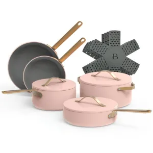 Beautiful by Drew Barrymore 12pc Ceramic Non-Stick Cookware Set, Rose