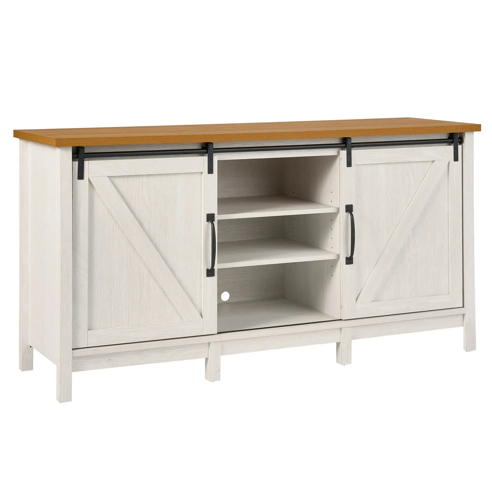 Better Homes & Gardens 441401 Modern Farmhouse TV Stand For TV's Up to 70", Alabaster And Light Honey Finish