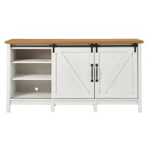 Better Homes & Gardens 441401 Modern Farmhouse TV Stand For TV's Up to 70", Alabaster And Light Honey Finish