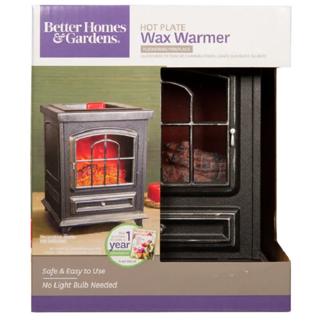 Better Homes & Gardens BHF028082080021 Wax Warmer, Flickering Fireplace, 5in x 4.25in x 6.5in