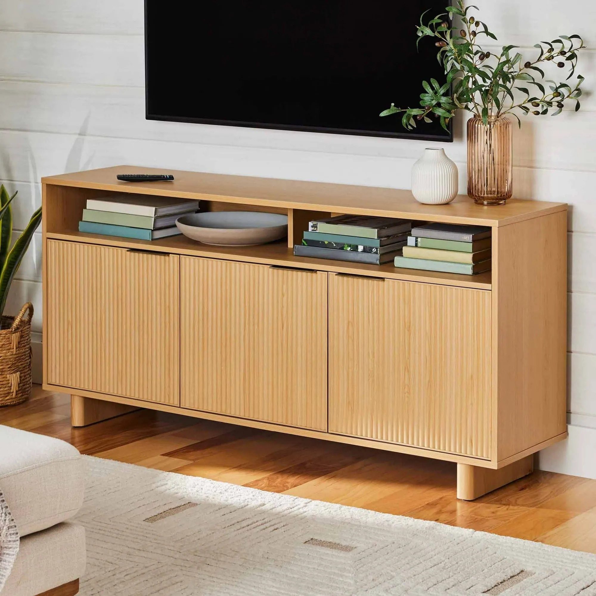 Better Homes & Gardens BHS436249972008 Juliet Curved TV Stand For TVs up to 75", Natural Pine