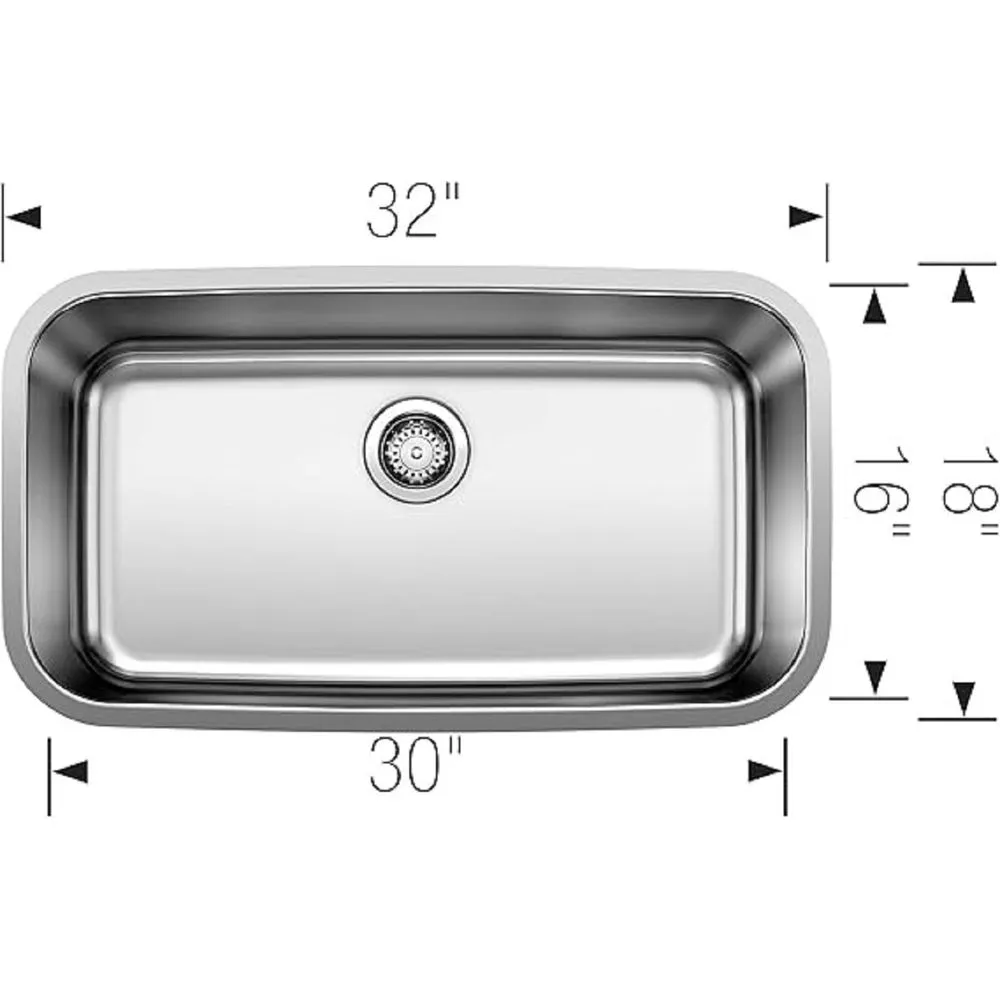 Blanco 442576 Stainless Steel STELLAR Super Single Undermount Kitchen Sink, 32" x 18", Refined Brushed