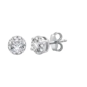 Brilliance Fine Jewelry 1 CTW Lab Grown Round Diamond Women's Halo Stud Earrings Sterling Silver