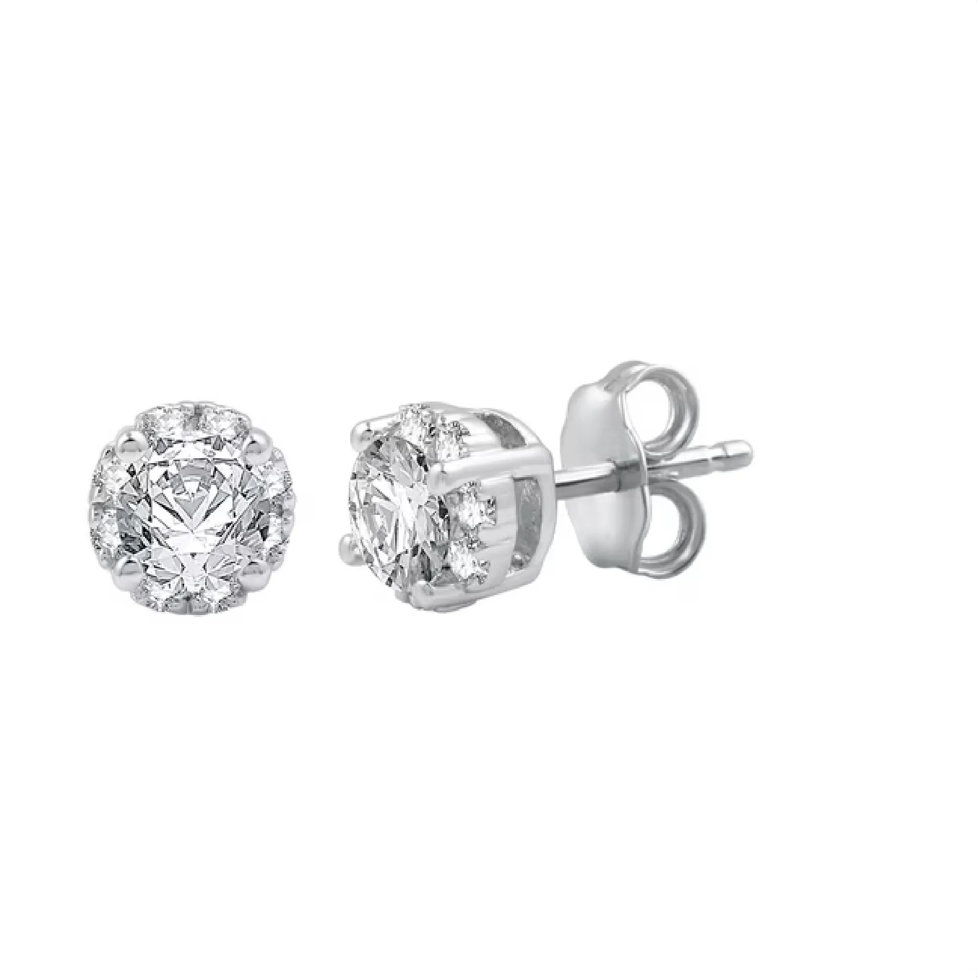 Brilliance Fine Jewelry 1 CTW Lab Grown Round Diamond Women's Halo Stud Earrings Sterling Silver