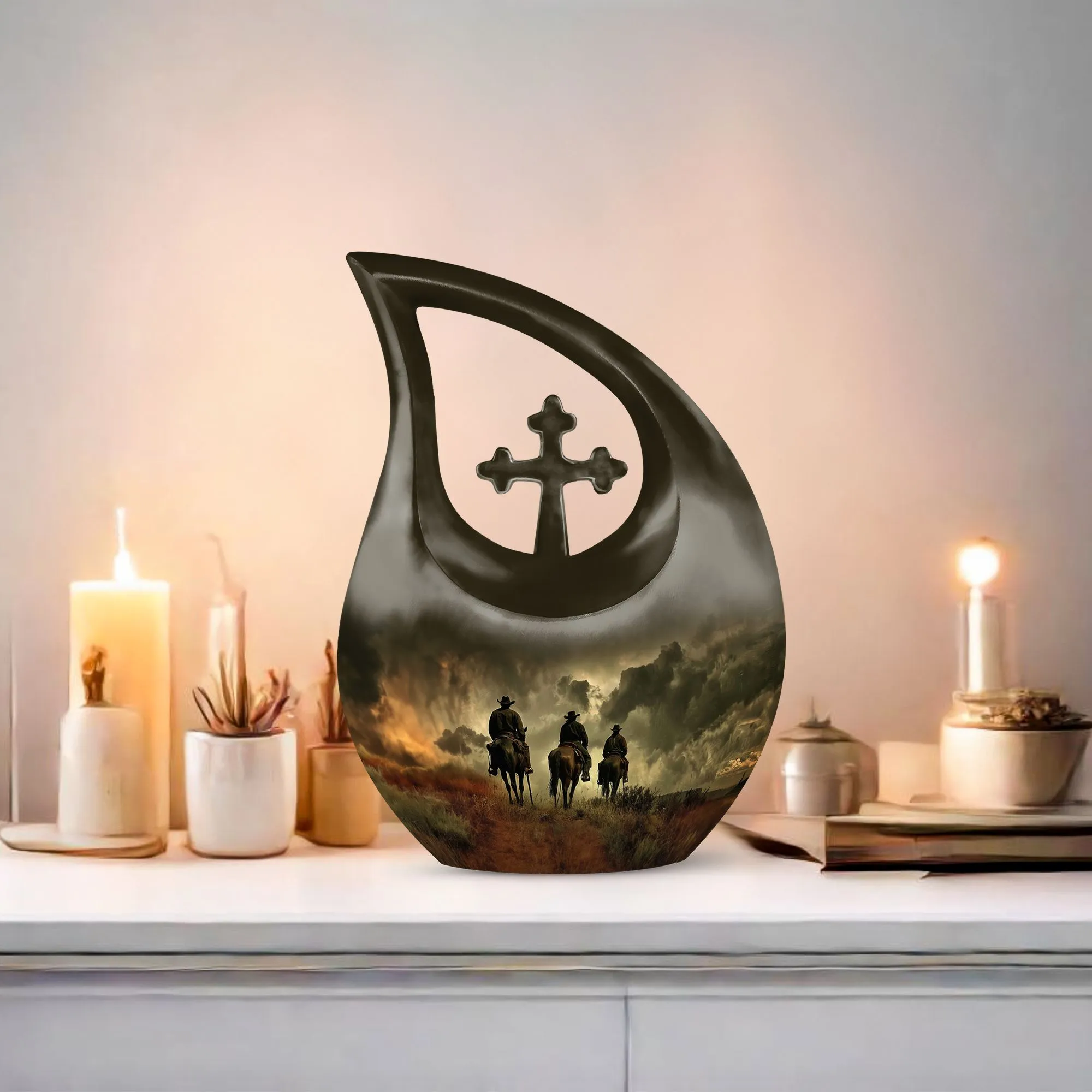Cowboy Cross Drop - Distinctive Aluminium Memorial Urns for Tranquillity