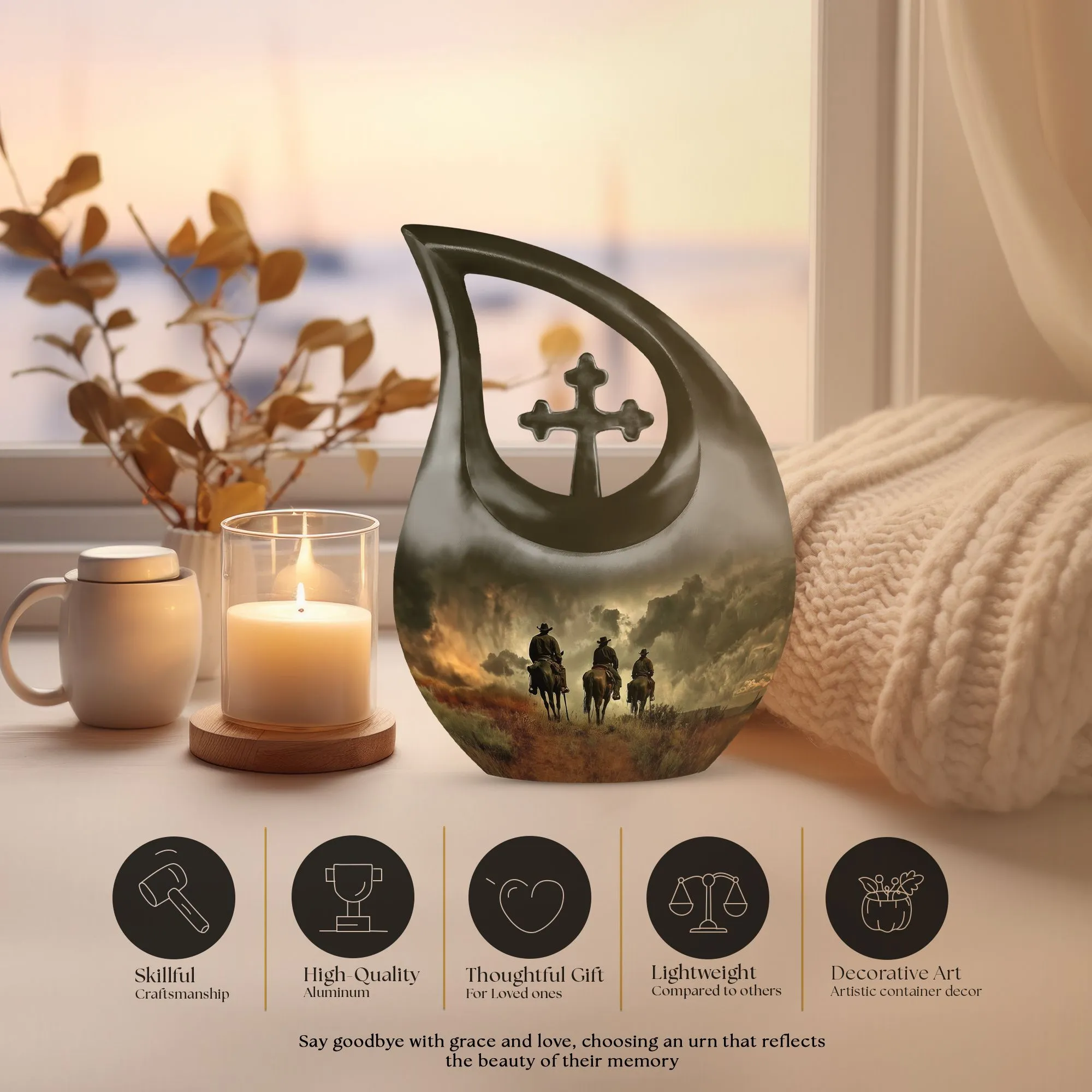 Cowboy Cross Drop - Distinctive Aluminium Memorial Urns for Tranquillity
