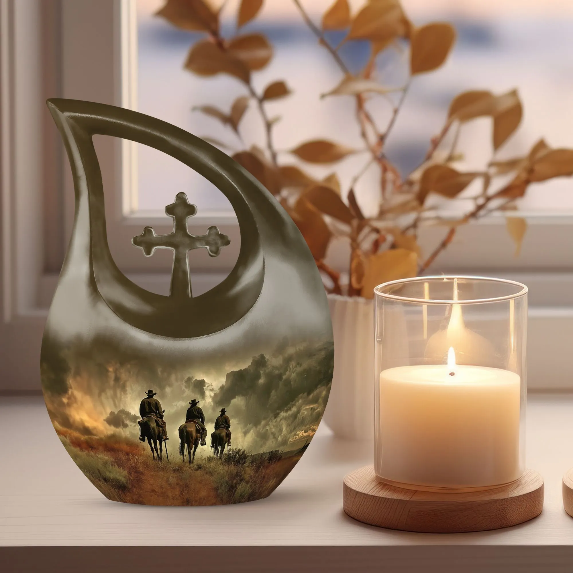 Cowboy Cross Drop - Distinctive Aluminium Memorial Urns for Tranquillity