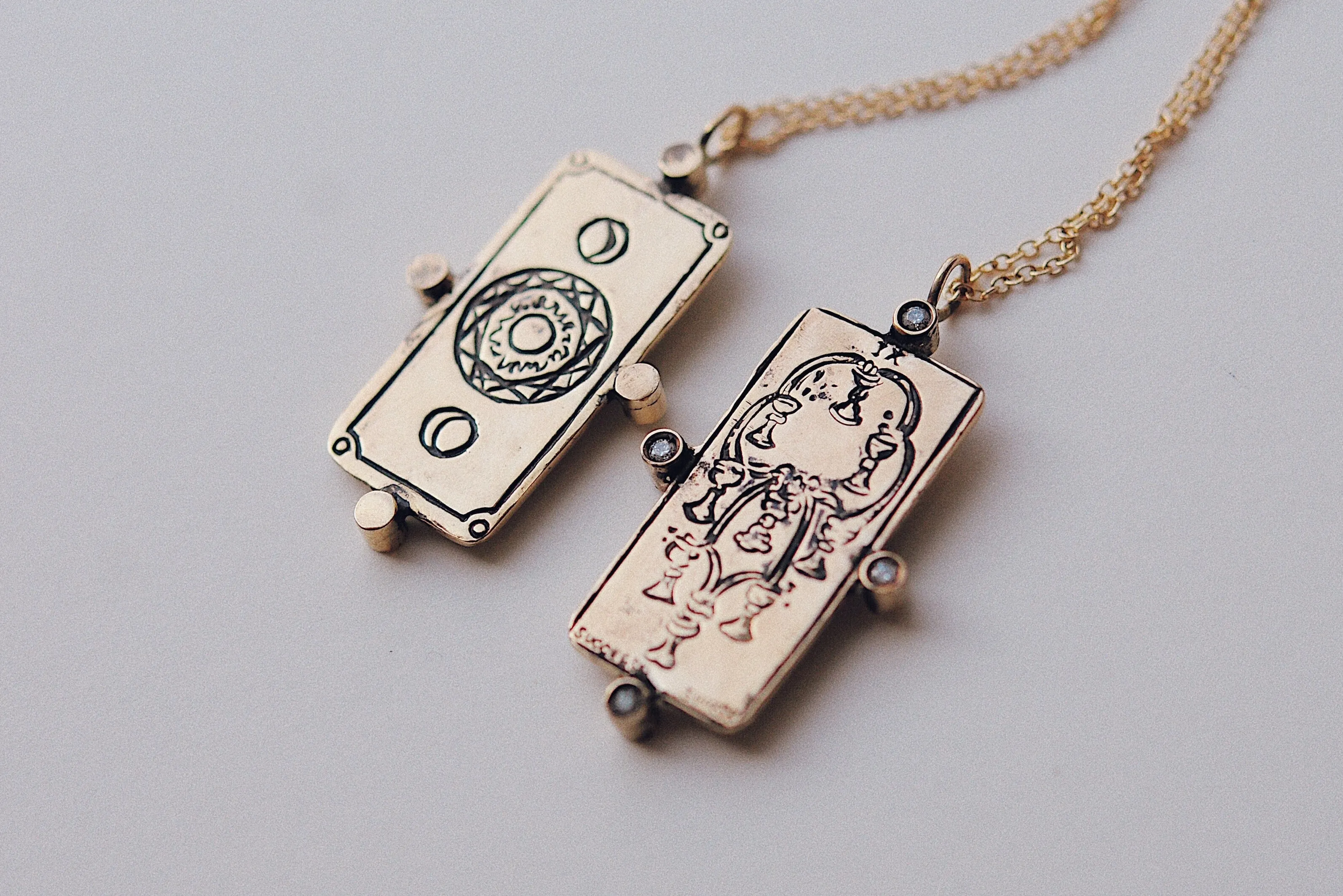 Diamond Nine of Cups Tarot Card Necklace