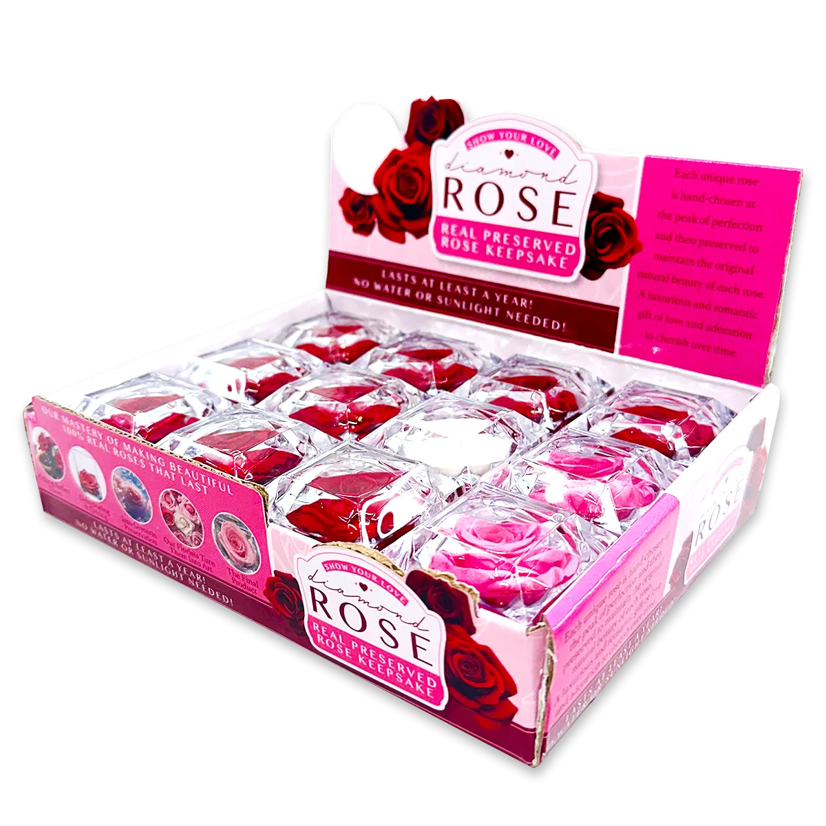 Diamond Real Preserved Rose Keepsake - 12 Pieces Per Retail Ready Display 24712