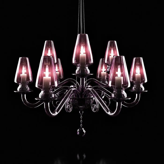 Dramatic Purple Italian Glass Chandelier With Premium Pendant