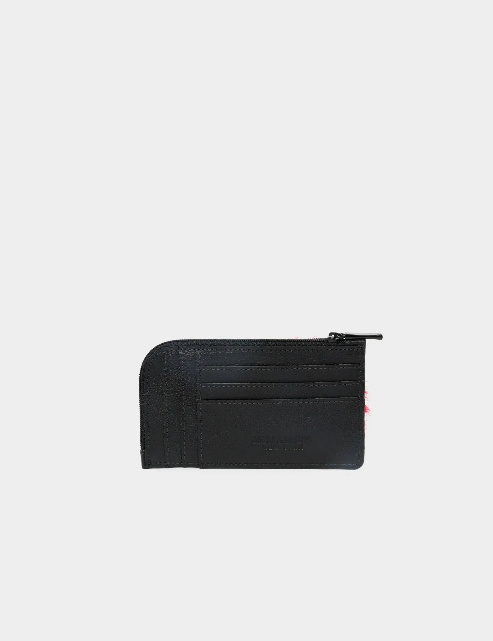 Fausto Black Leather Zip-around Cardholder - Monster Applique
