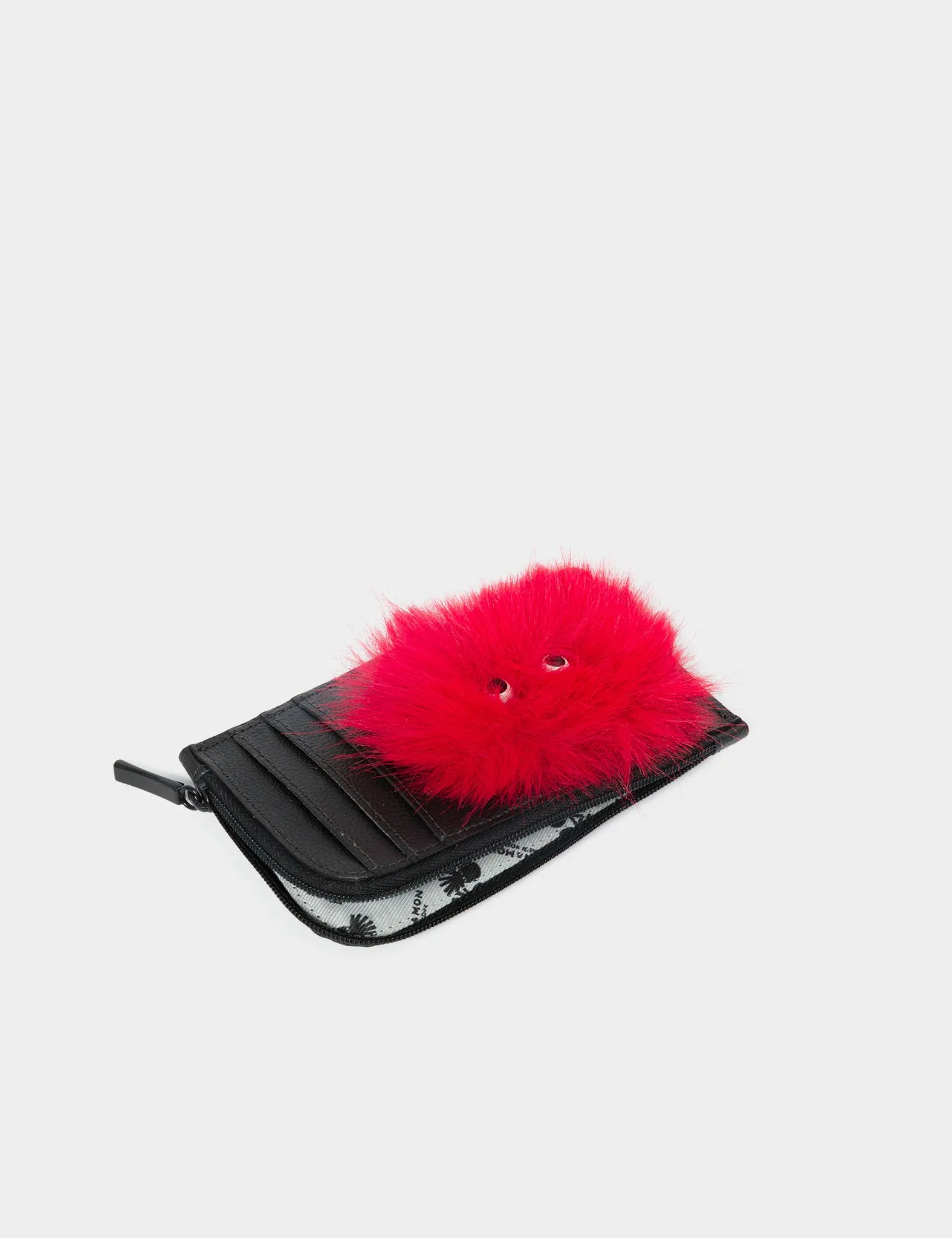 Fausto Black Leather Zip-around Cardholder - Monster Applique