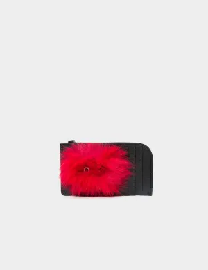 Fausto Black Leather Zip-around Cardholder - Monster Applique