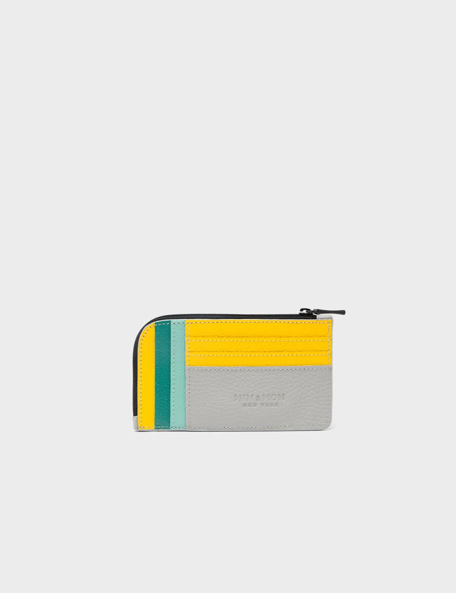 Fausto Moonwalk Gray Leather Zip-around Cardholder - Pigeonista Embroidery