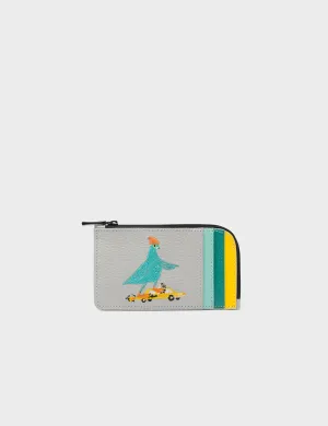 Fausto Moonwalk Gray Leather Zip-around Cardholder - Pigeonista Embroidery