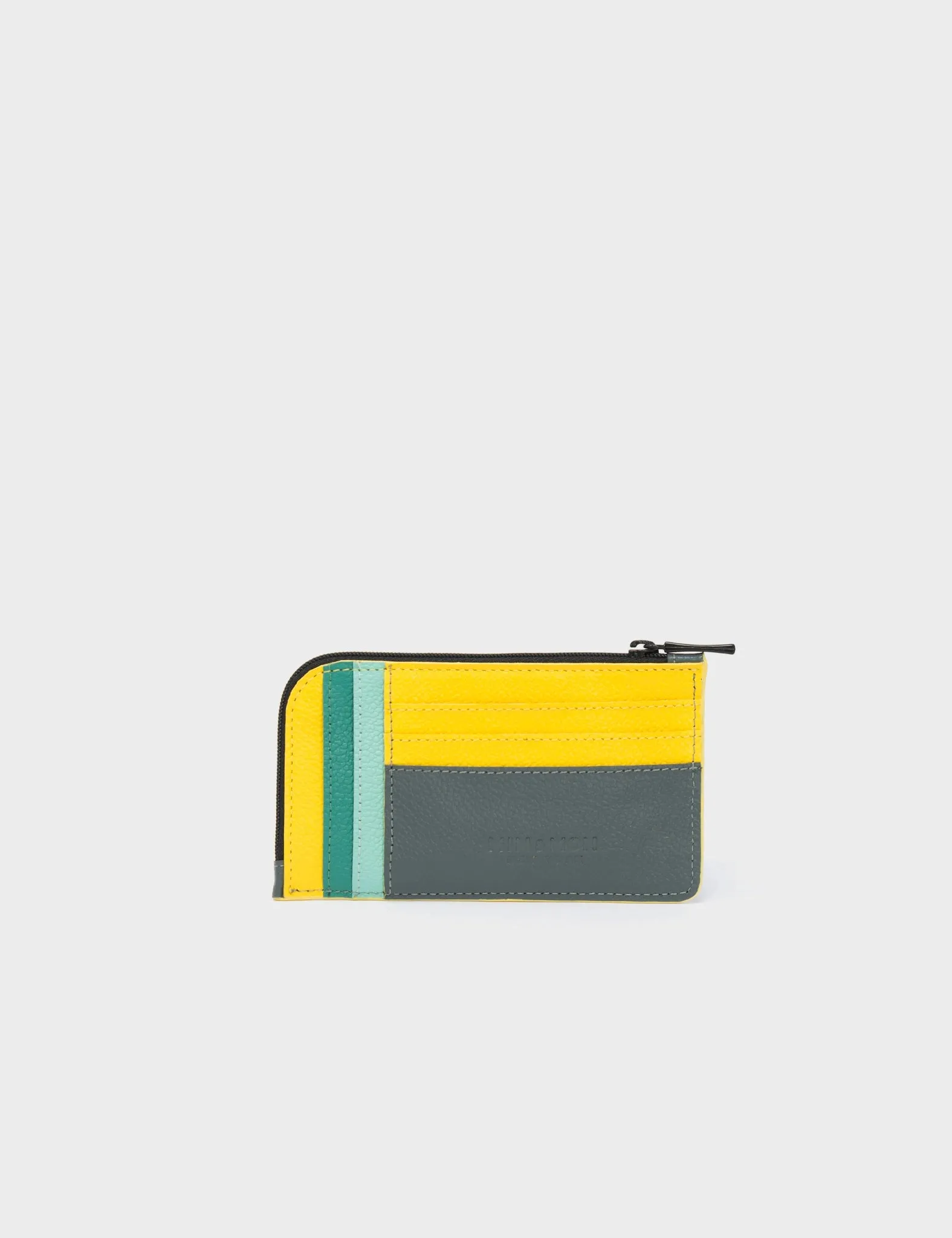 Fausto Stormy Gray Leather Zip-around Cardholder - Pigeonista Embroidery