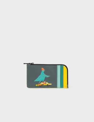 Fausto Stormy Gray Leather Zip-around Cardholder - Pigeonista Embroidery