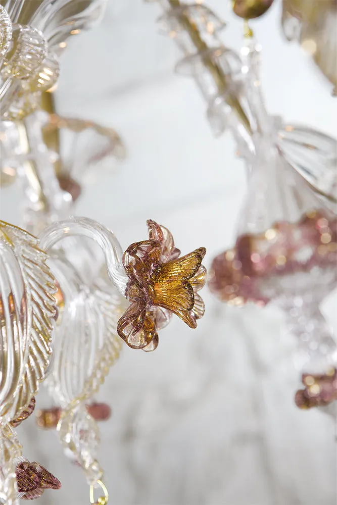 Handcrafted Ornamental Antique Fine Italian Chandelier With Nine Lights And Murano Glass