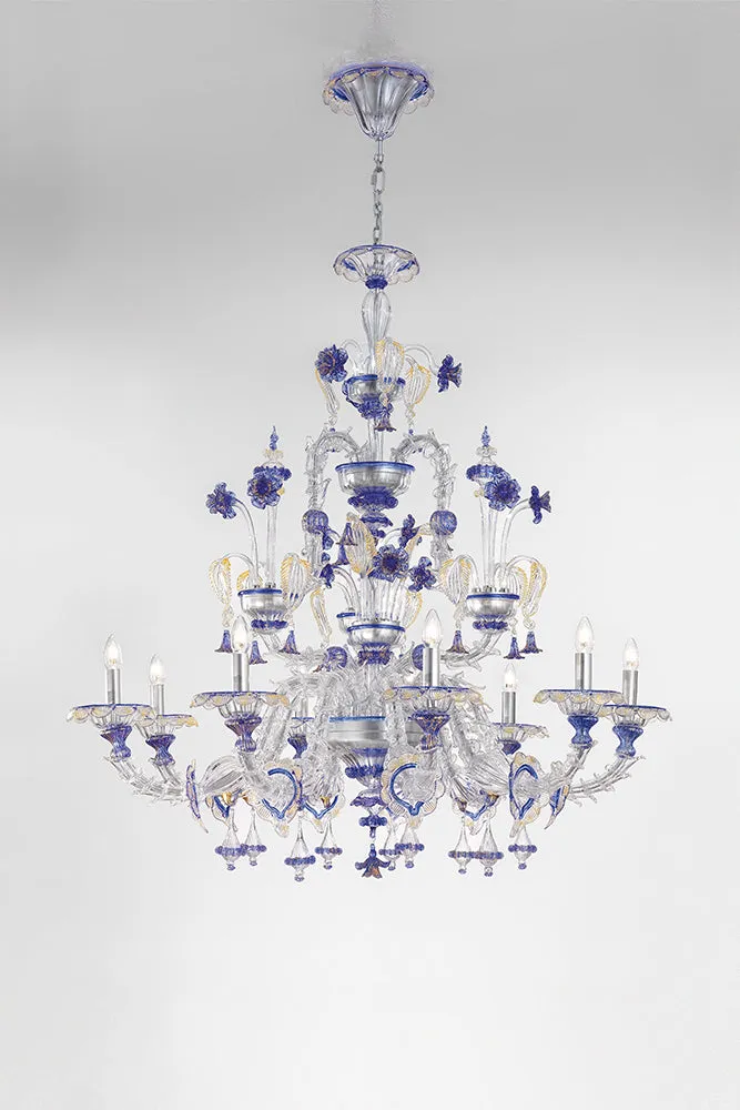 Handcrafted Ornamental Antique Fine Italian Chandelier With Nine Lights And Murano Glass