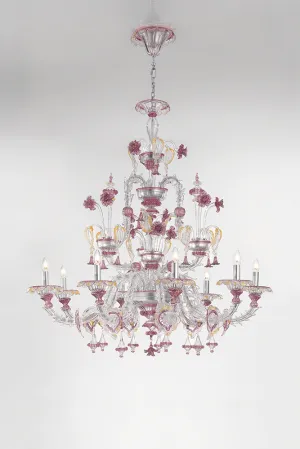 Handcrafted Ornamental Antique Fine Italian Chandelier With Nine Lights And Murano Glass