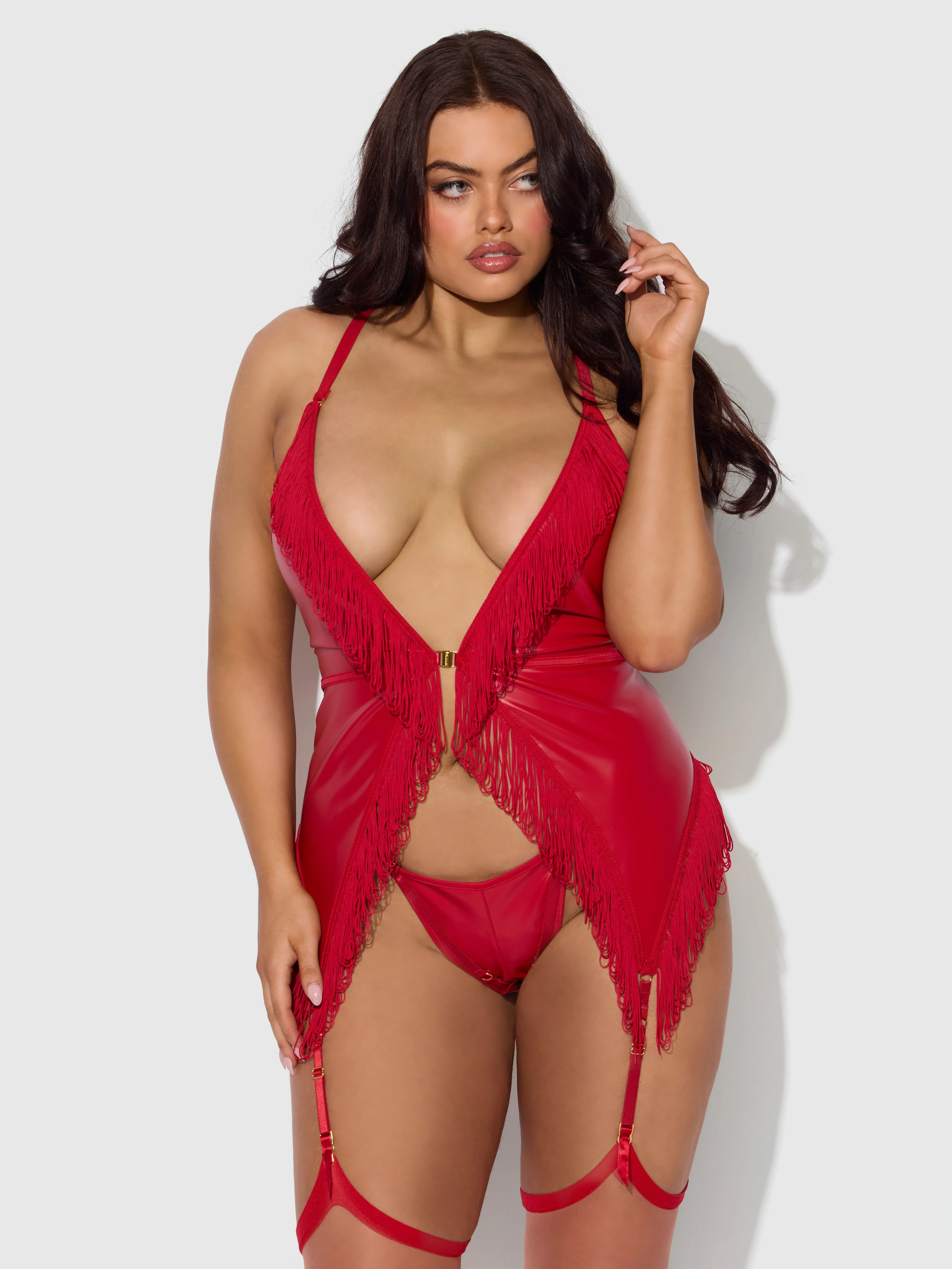 Hendrix Faux Leather & Fringe Chemise