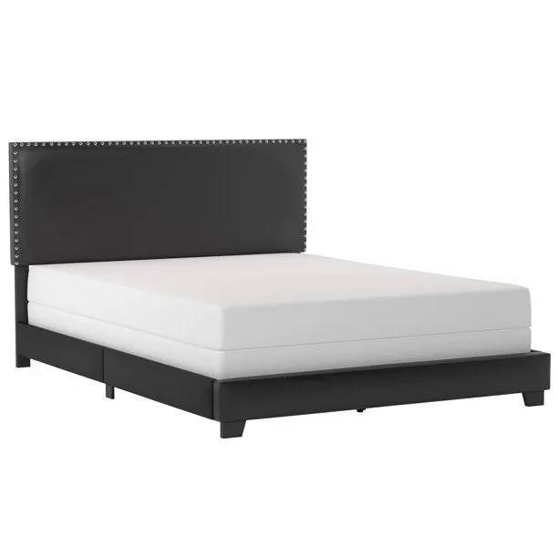 Hillsdale Furniture 2699-500L Willow Nailhead Trim Upholstered Queen Bed, Black Faux Leather