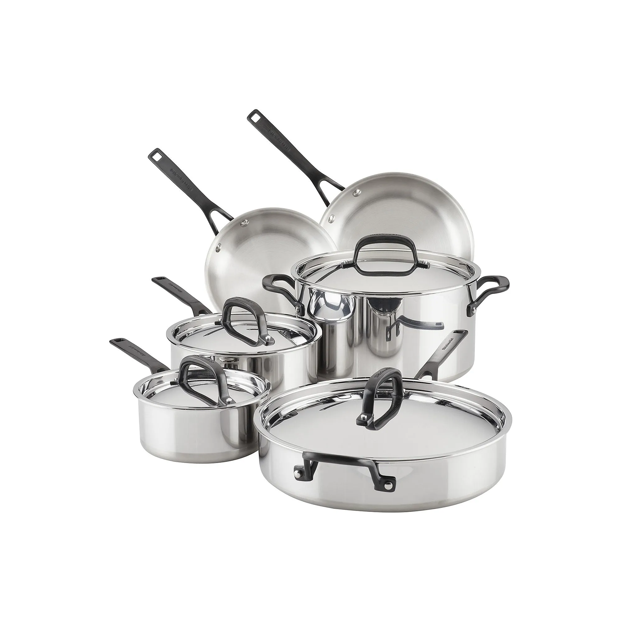 KitchenAid 30001 10-Piece 5-Ply Clad Stainless Steel Cookware Set, Polished