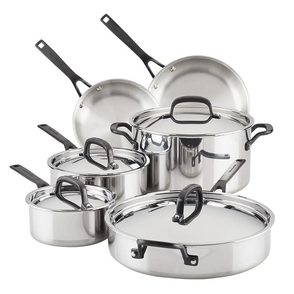 KitchenAid 30001 10-Piece 5-Ply Clad Stainless Steel Cookware Set, Polished