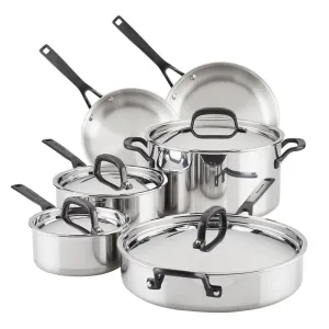 KitchenAid 30001 10-Piece 5-Ply Clad Stainless Steel Cookware Set, Polished