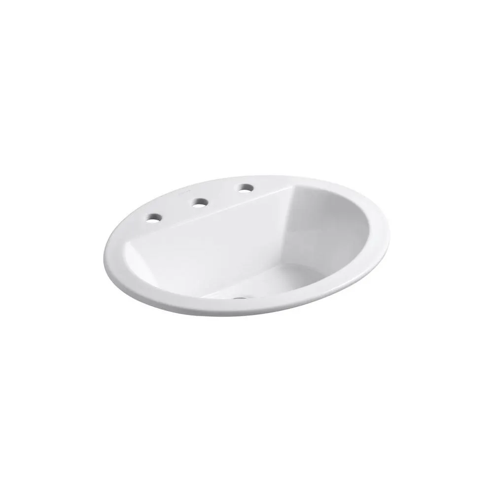 KOHLER K-2699-8-0 Bryant Oval Self-Rimming Bathroom Sink with 8-Inch Centers, White