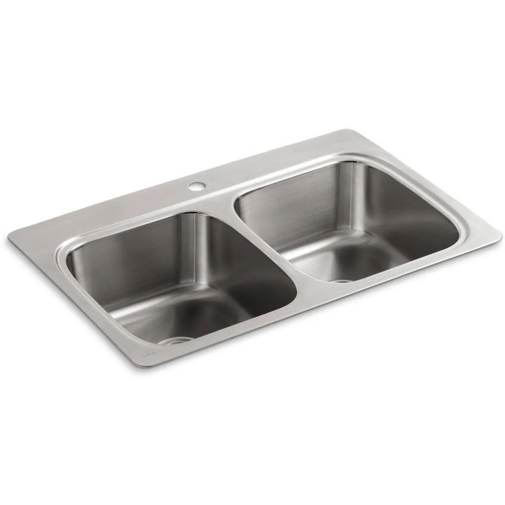 Kohler K-5267-1-NA Verse Top-Mount Double-Equal Bowl Kitchen Sink with Single Faucet Hole
