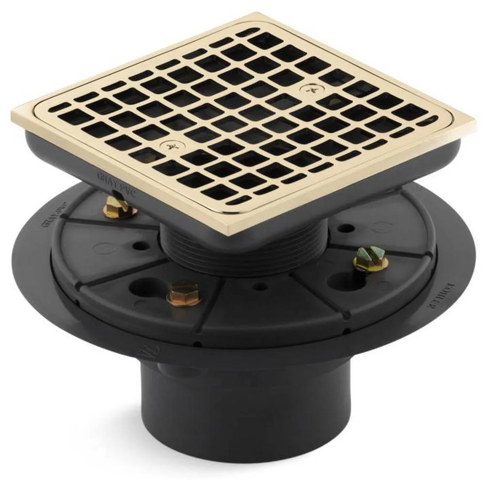 KOHLER K-9136-AF Square Design Tile-In Shower Drain, Vibrant French Gold