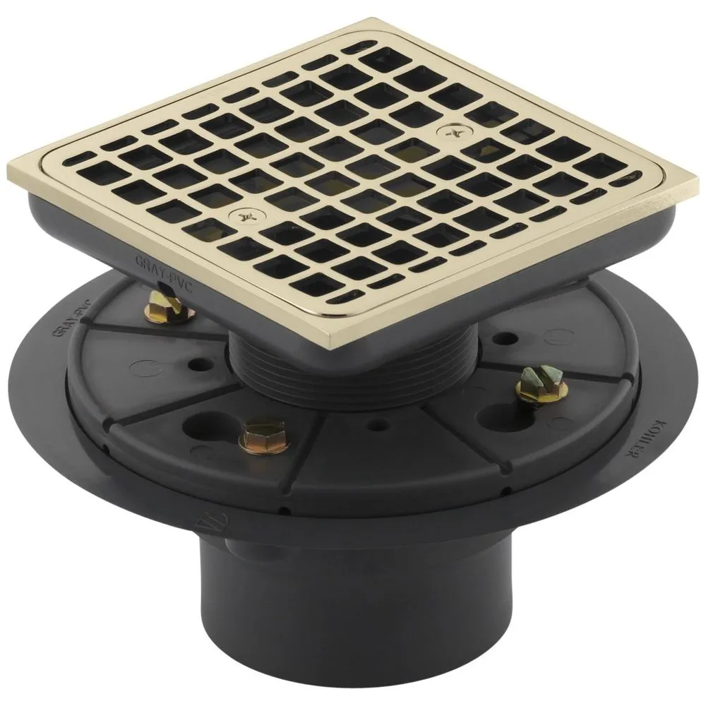 KOHLER K-9136-AF Square Design Tile-In Shower Drain, Vibrant French Gold