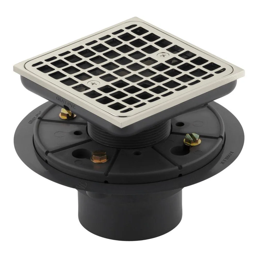 KOHLER K-9136-SN Square Design Tile-In Shower Drain, Vibrant Polished Nickel