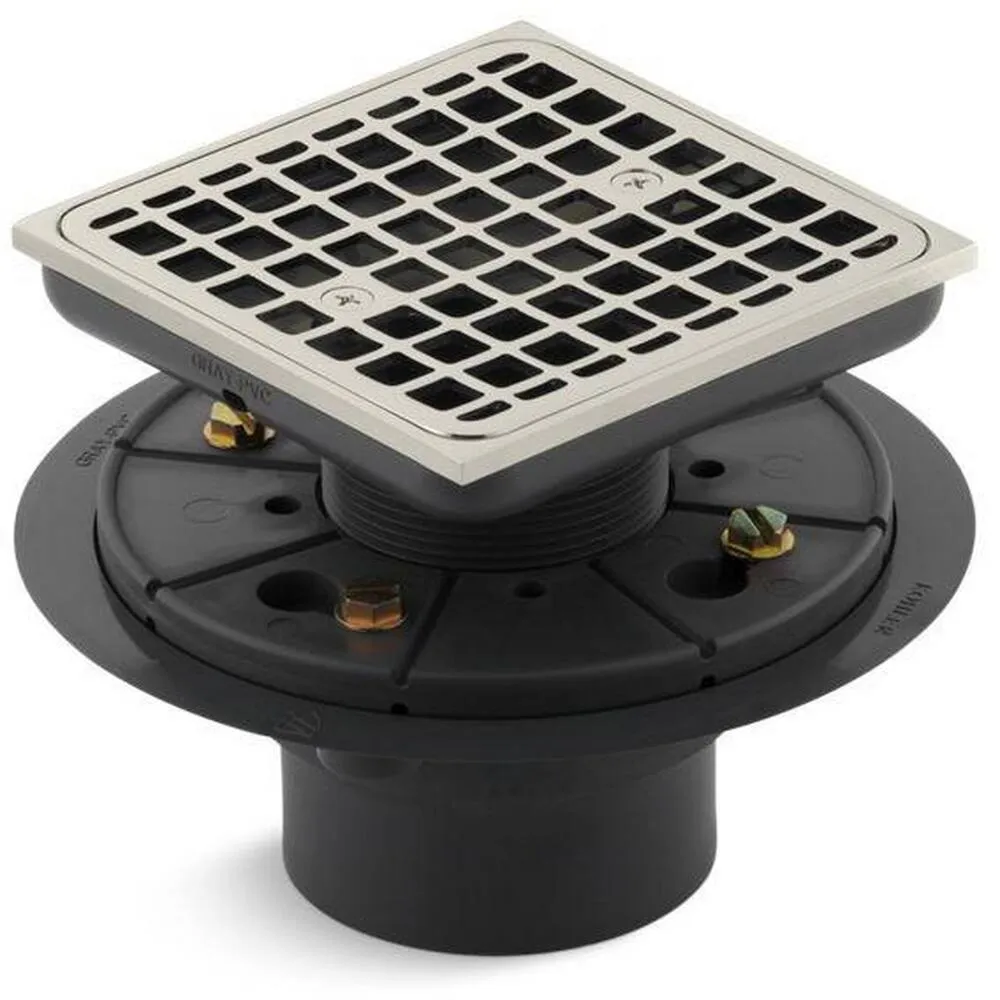KOHLER K-9136-SN Square Design Tile-In Shower Drain, Vibrant Polished Nickel