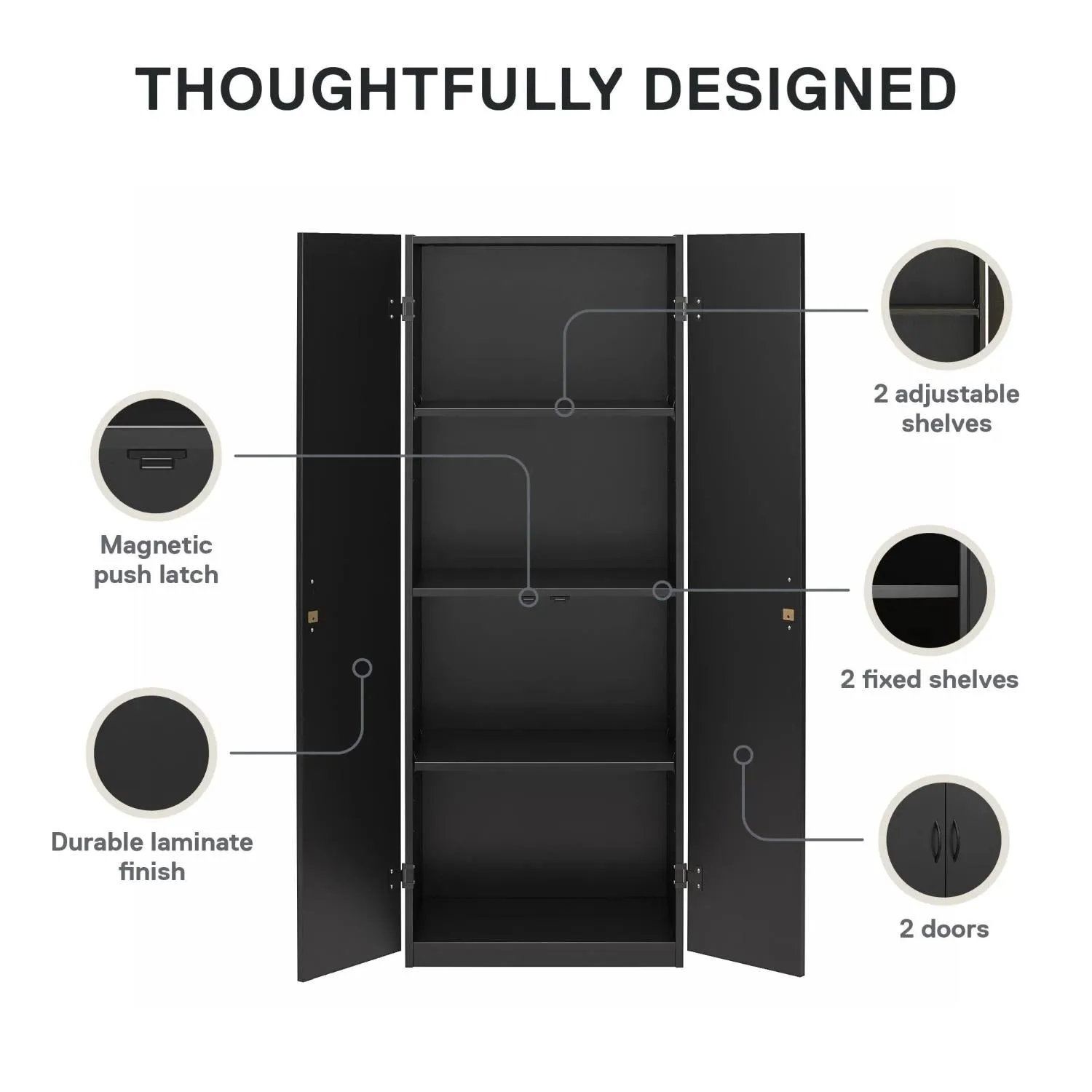 Mainstays 5101056WCOM 2 Door Storage Cabinet 60" Black