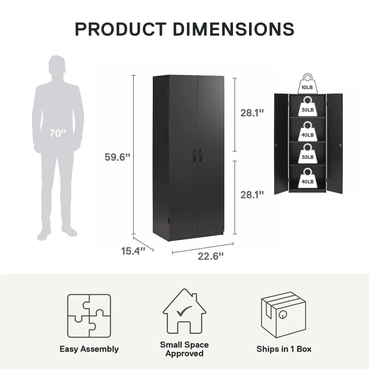 Mainstays 5101056WCOM 2 Door Storage Cabinet 60" Black