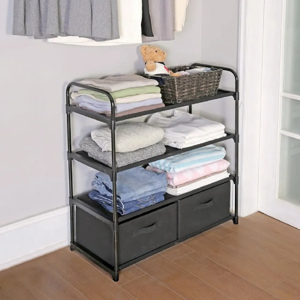 Mainstays MS88-A21-628-12 4 Shelf Closet Organizer with 2 Bins, Black