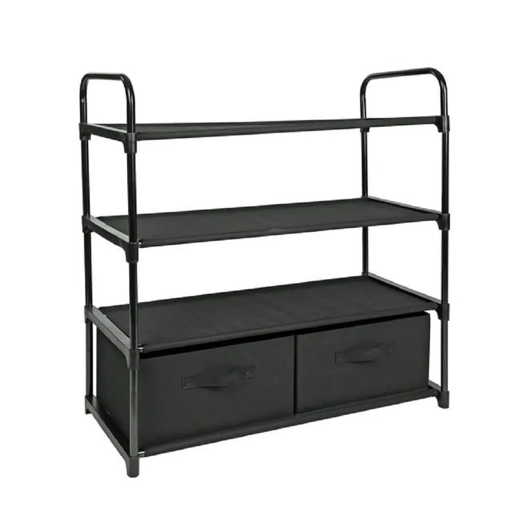 Mainstays MS88-A21-628-12 4 Shelf Closet Organizer with 2 Bins, Black