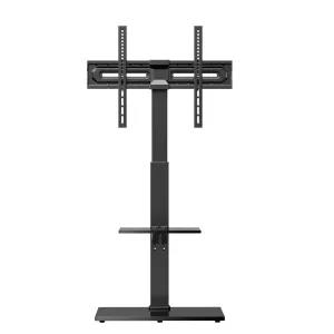 MountFTV TV Cart Floor Stand Height Adjustable for 27-70 inch Curved TVs Monitors, Hold Up to 110 lbs, Black