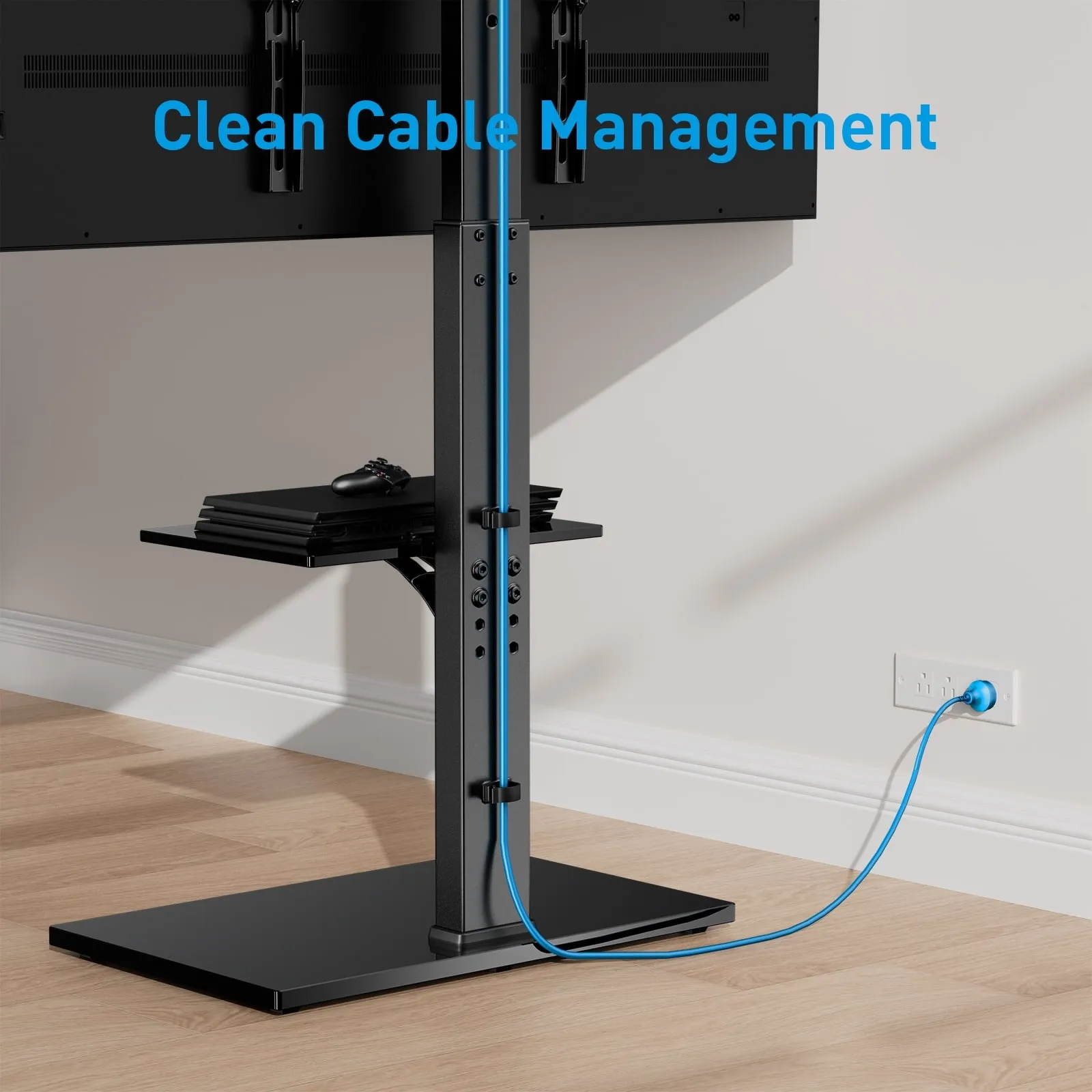 MountFTV TV Cart Floor Stand Height Adjustable for 27-70 inch Curved TVs Monitors, Hold Up to 110 lbs, Black