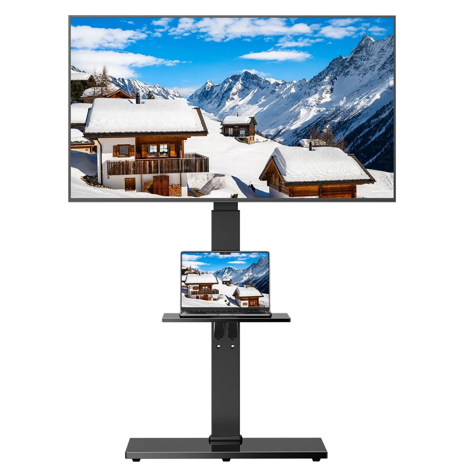 MountFTV TV Cart Floor Stand Height Adjustable for 27-70 inch Curved TVs Monitors, Hold Up to 110 lbs, Black