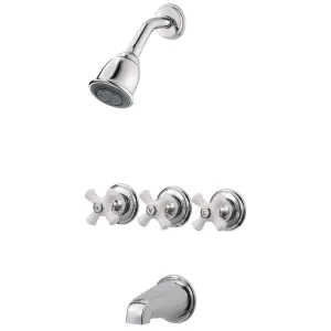 Pfister LG01-8CPC Handle Tub & Shower Faucet With Porcelain Cross Handles Polished Chrome