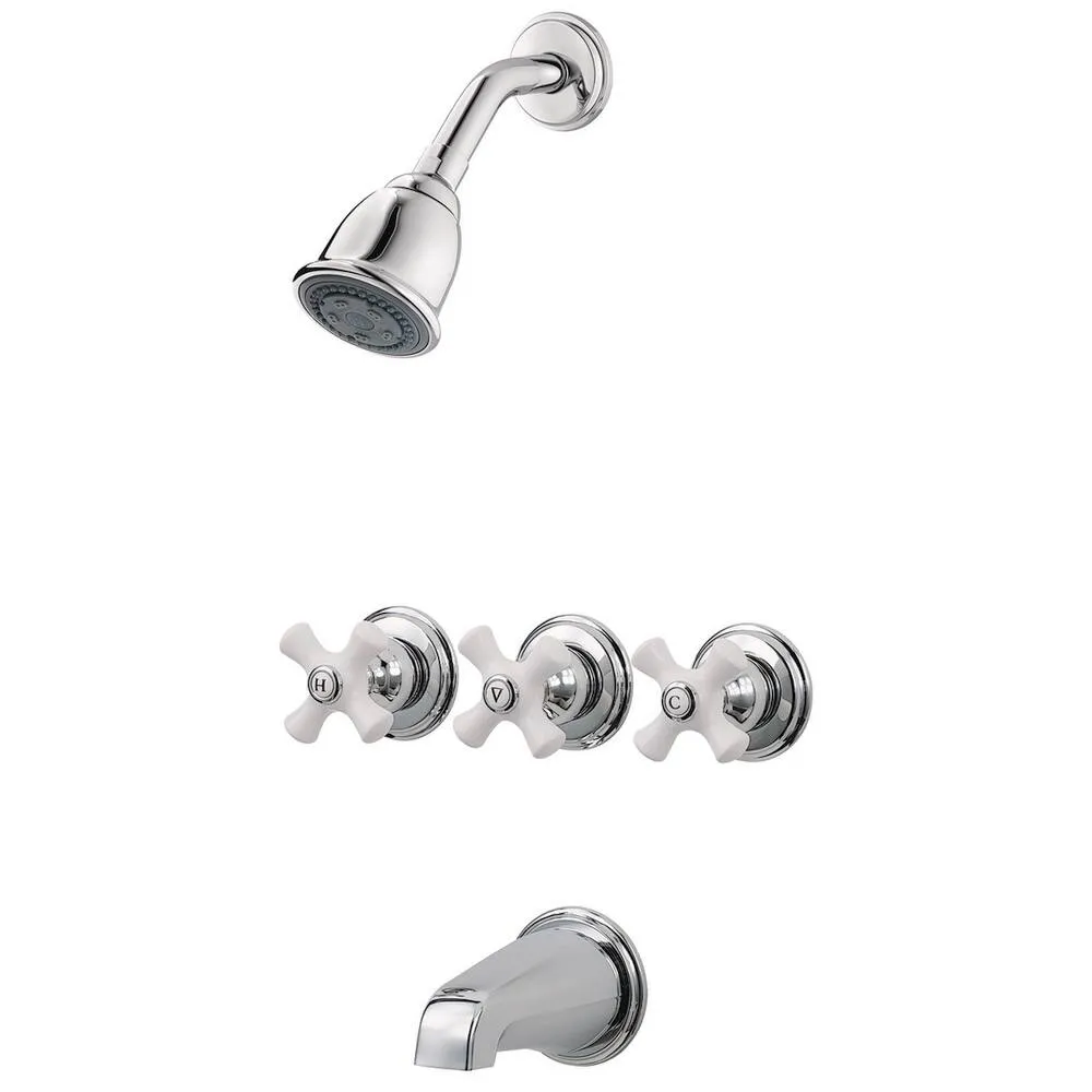 Pfister LG01-8CPC Handle Tub & Shower Faucet With Porcelain Cross Handles Polished Chrome