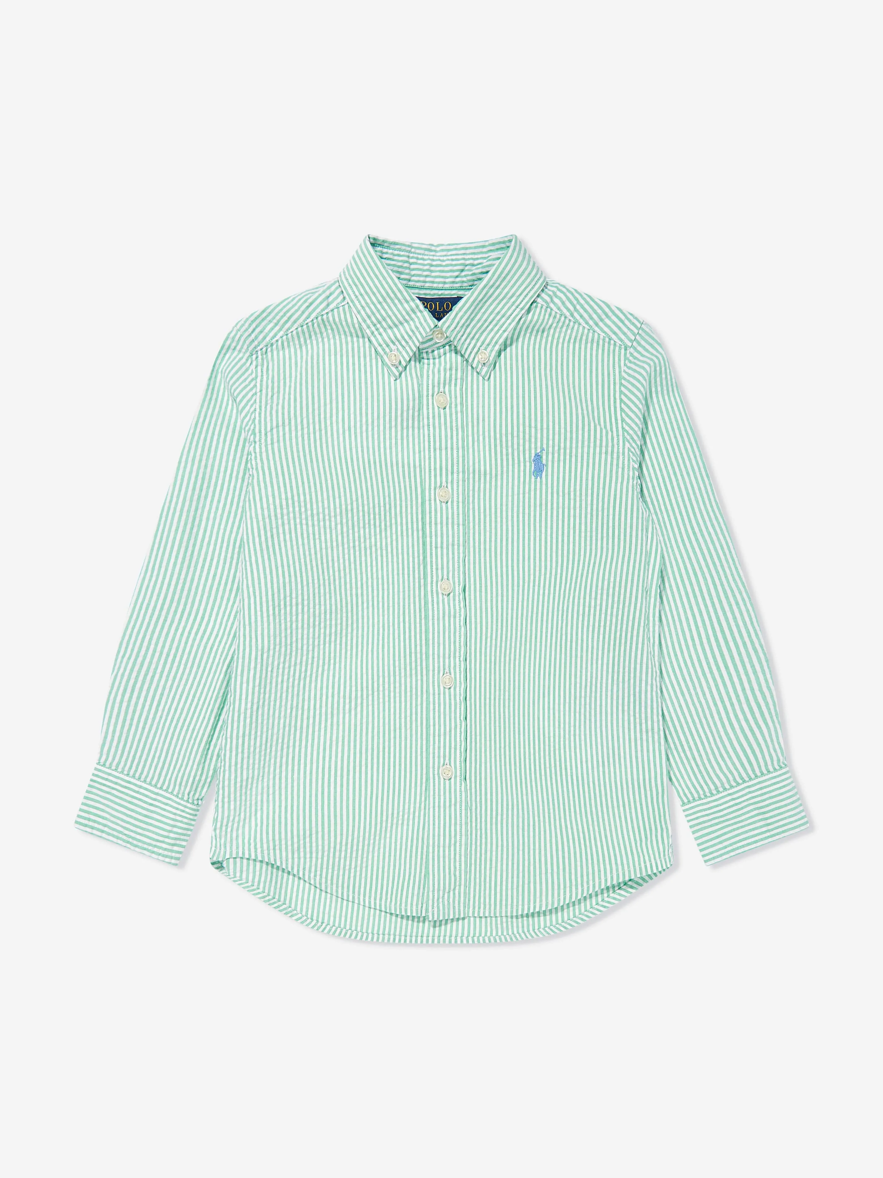 Ralph Lauren Boys Striped Logo Shirt in Green