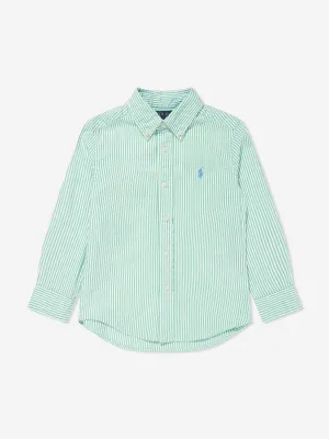 Ralph Lauren Boys Striped Logo Shirt in Green